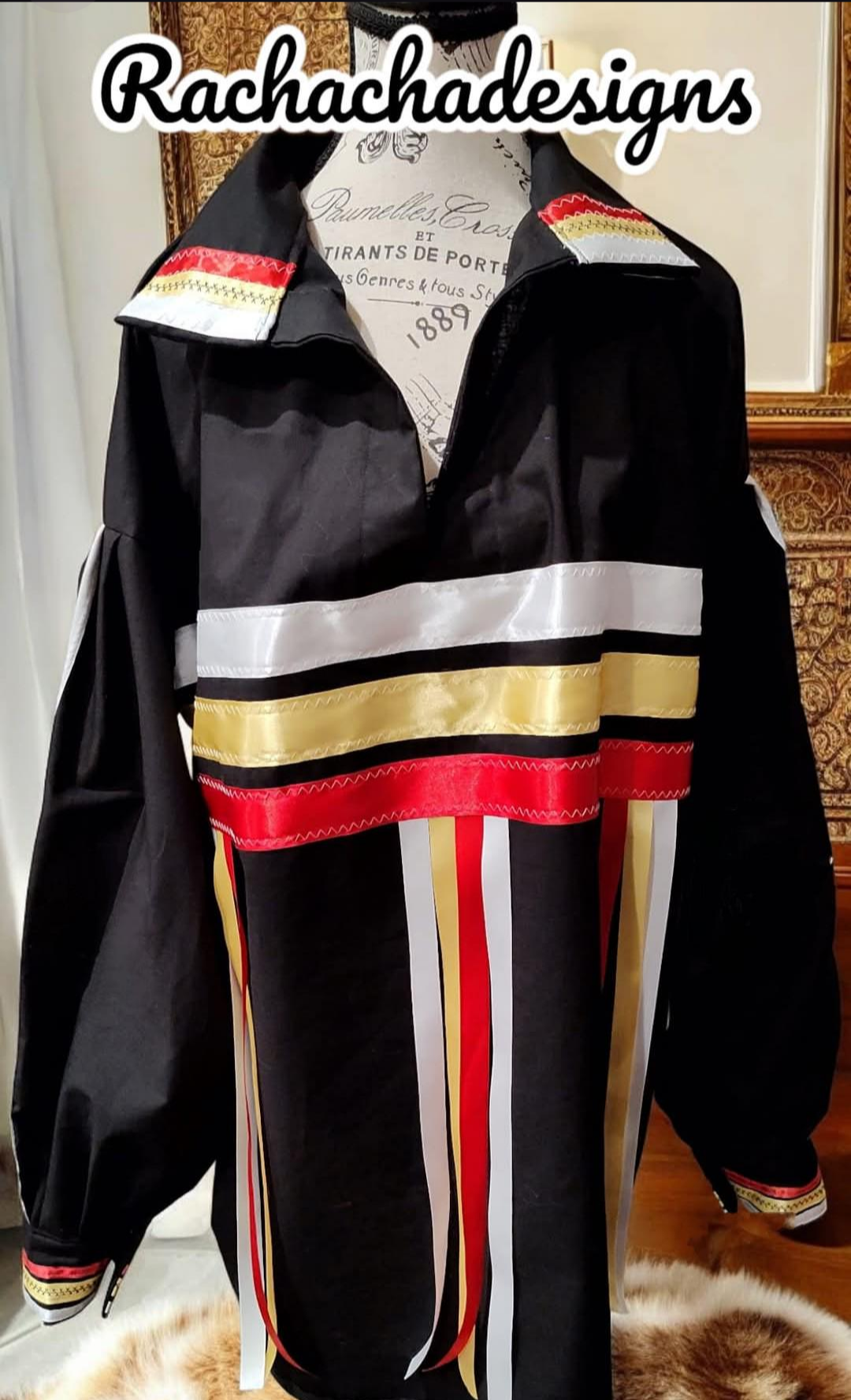 Ribbon Shirt Native American Made Hand Made Black Ribbon Shirt Four Direction Color