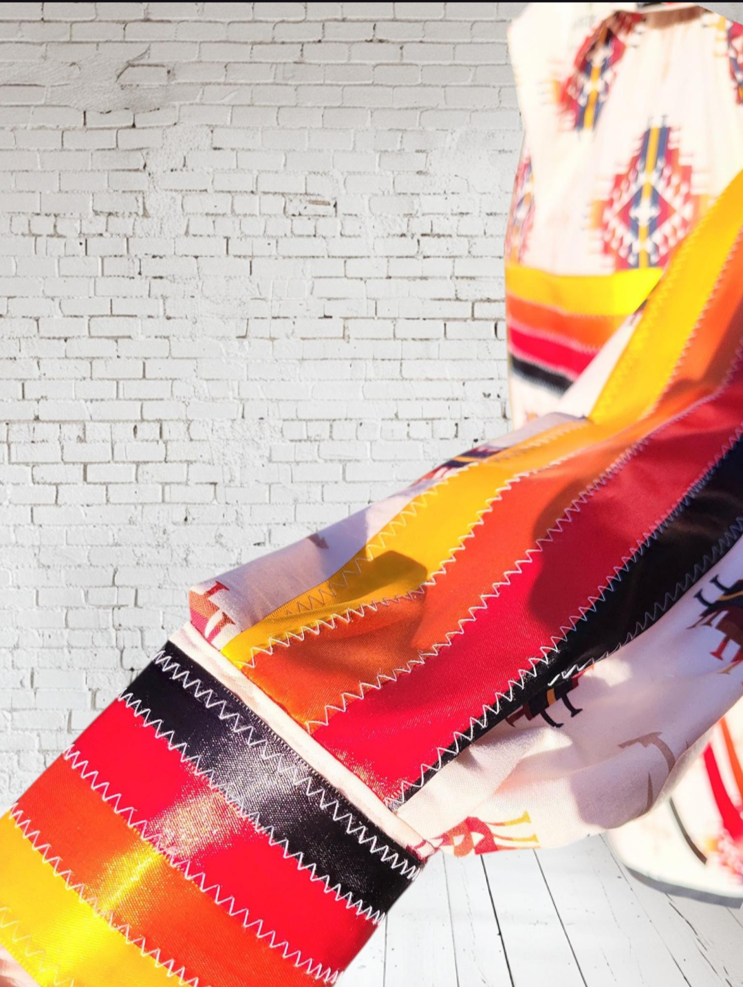 Ribbon Shirt Native American Made Hand Made Tribal Print Fire Color